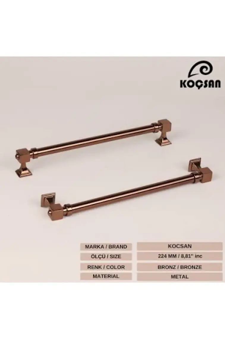 Koçsan Zümra Kulp Lüks Country Mutfak Mobilya Dolap Çekmece Kulpu Bronz 224 mm