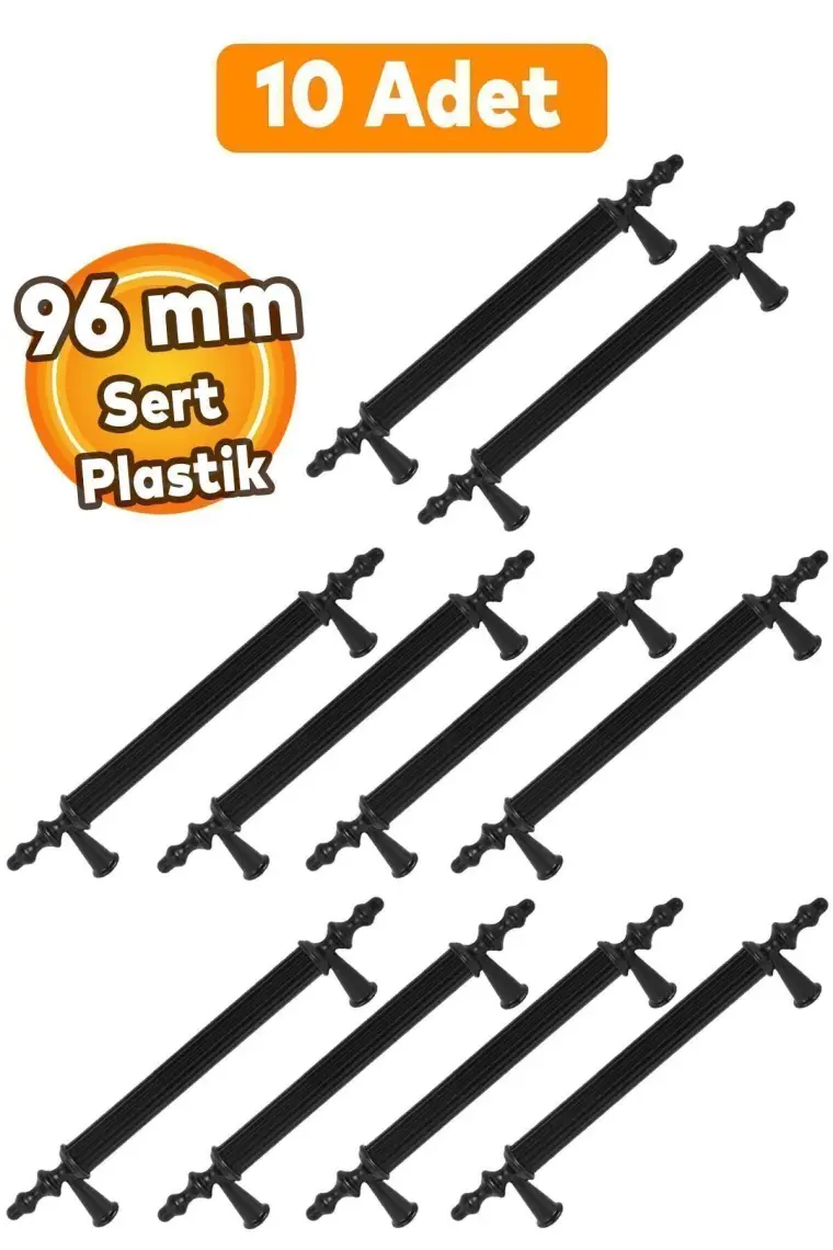 Badem10 10 Adet Polavit Sert Plastik 96 mm Mobilya Çekmece Mutfak Dolap Dolabı Siyah Kulpu Kulbu Kulpları 9.6 cm