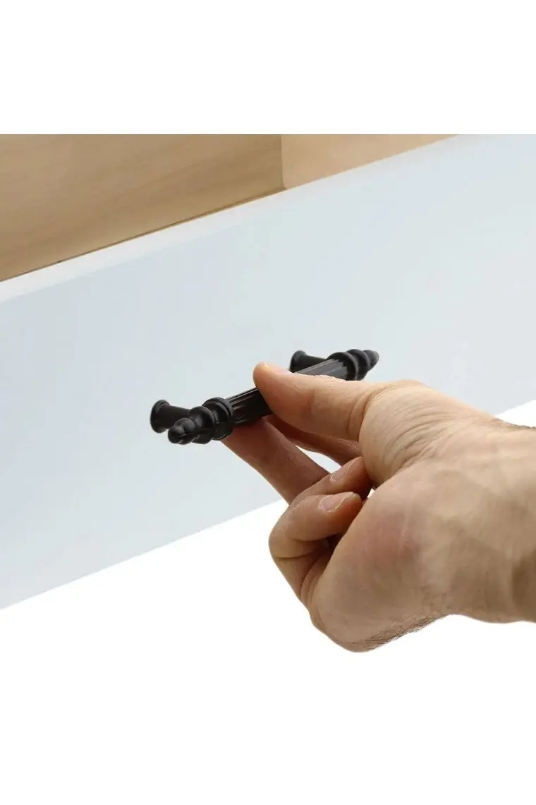 Badem10 10 Adet Polavit Sert Plastik 96 mm Mobilya Çekmece Mutfak Dolap Dolabı Siyah Kulpu Kulbu Kulpları 9.6 cm