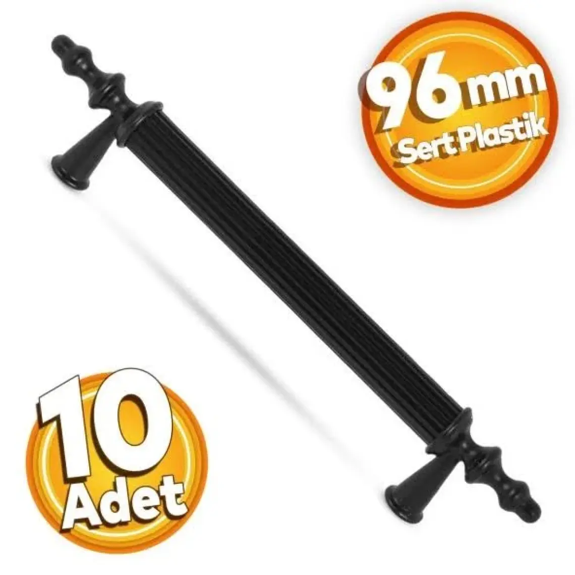 Badem10 10 Adet Polavit Sert Plastik 96 mm Mobilya Çekmece Mutfak Dolap Dolabı Siyah Kulpu Kulbu Kulpları 9.6 cm