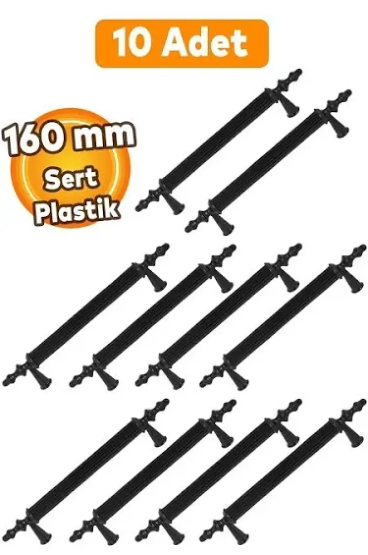 Badem10 Polavit Mobilya Çekmece Mutfak Dolap Dolabı Kulpu Kulbu 160 Mm Siyah Sert Plastik Kulpları (10 ADET)