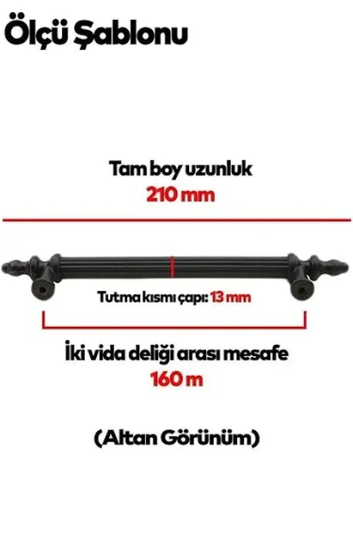 Badem10 Polavit Mobilya Çekmece Mutfak Dolap Dolabı Kulpu Kulbu 160 Mm Siyah Sert Plastik Kulpları (10 ADET)