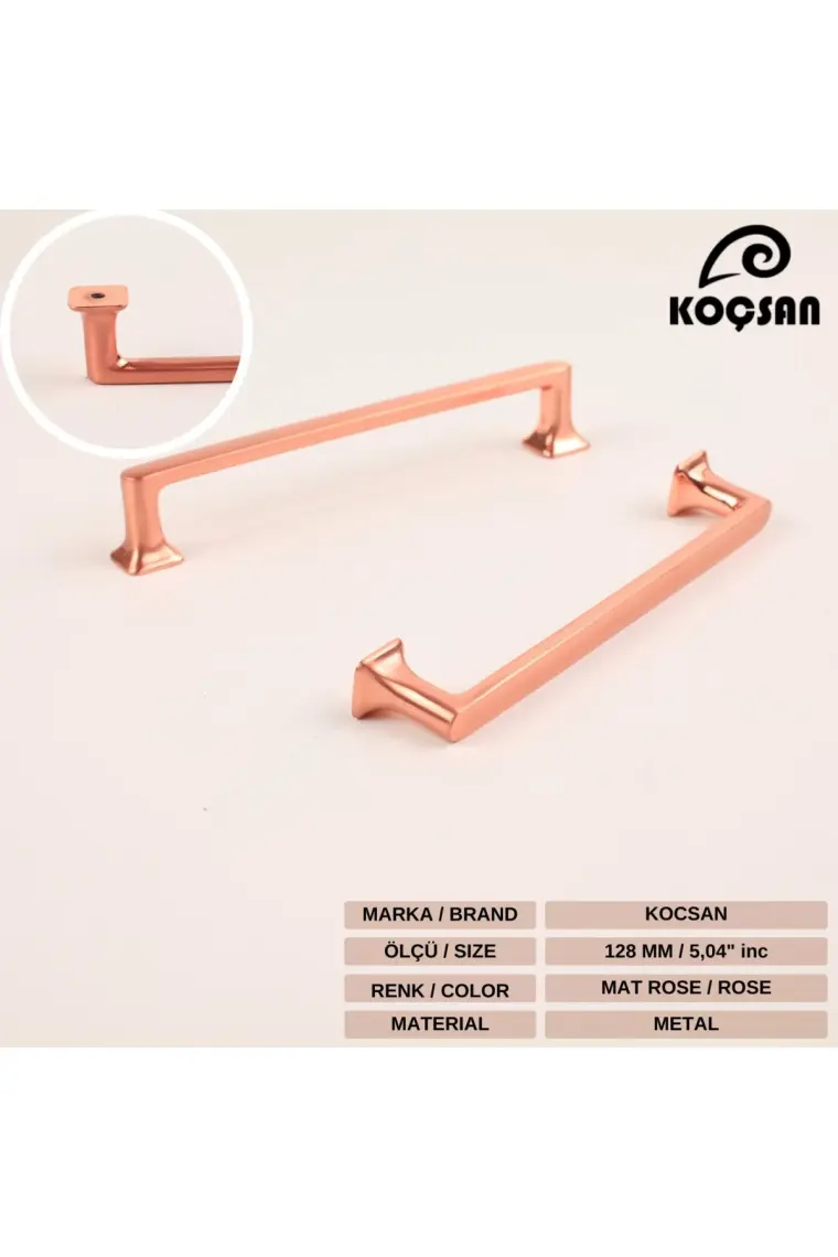 Koçsan Vera Kulp Lüks Country Mutfak Mobilya Dolap Çekmece Kulpu Mat Rose 128 mm