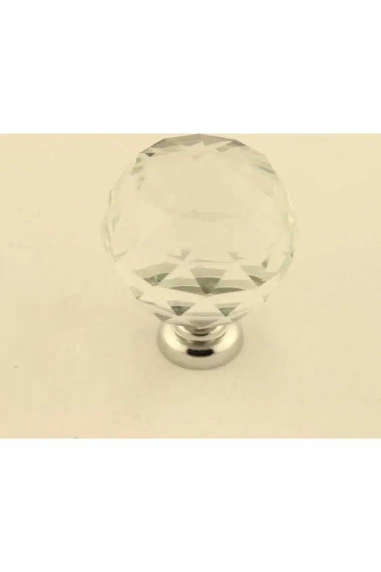 Gürçay Kristal Düğme Kulp Şeffaf Küre 30mm Krom (2 Adet
