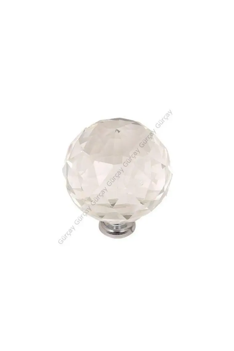 Gürçay Kristal Düğme Kulp Şeffaf Küre 30mm Krom (2 Adet