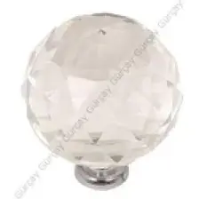 Gürçay Kristal Düğme Kulp Şeffaf Küre 30mm Krom (2 Adet