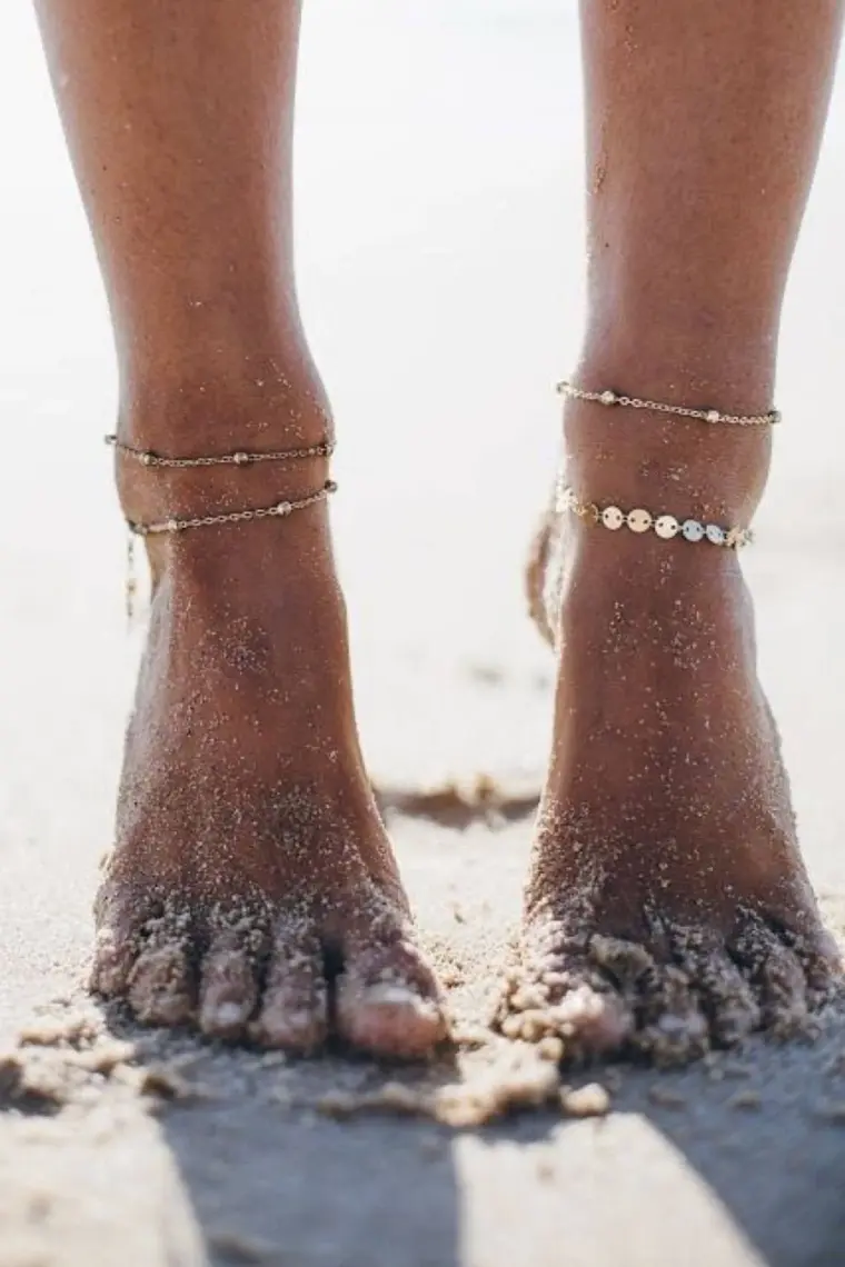 X-lady Accessories Beach Minik Pullu Toplu Zincir Halhal 4'lü Gold