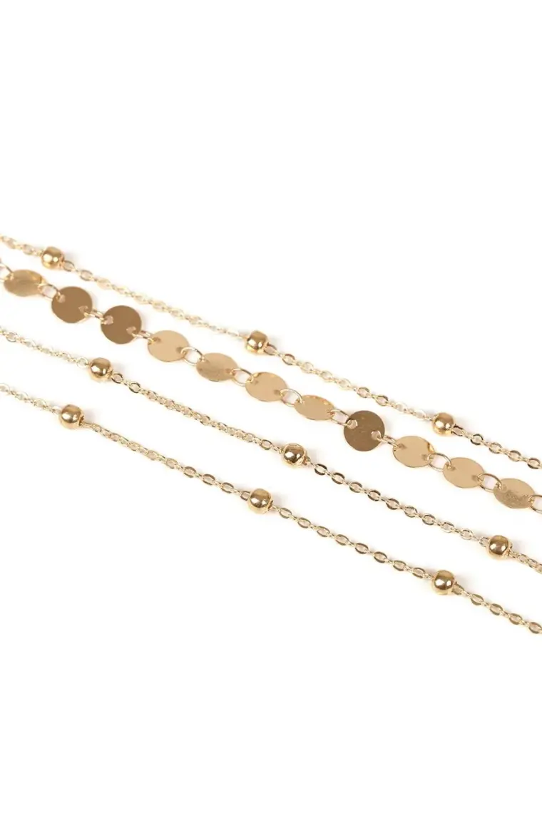 X-lady Accessories Beach Minik Pullu Toplu Zincir Halhal 4'lü Gold