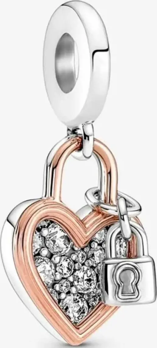 Pandora 780087C01-KALP ve Kilit Çift Sallantılı Charm