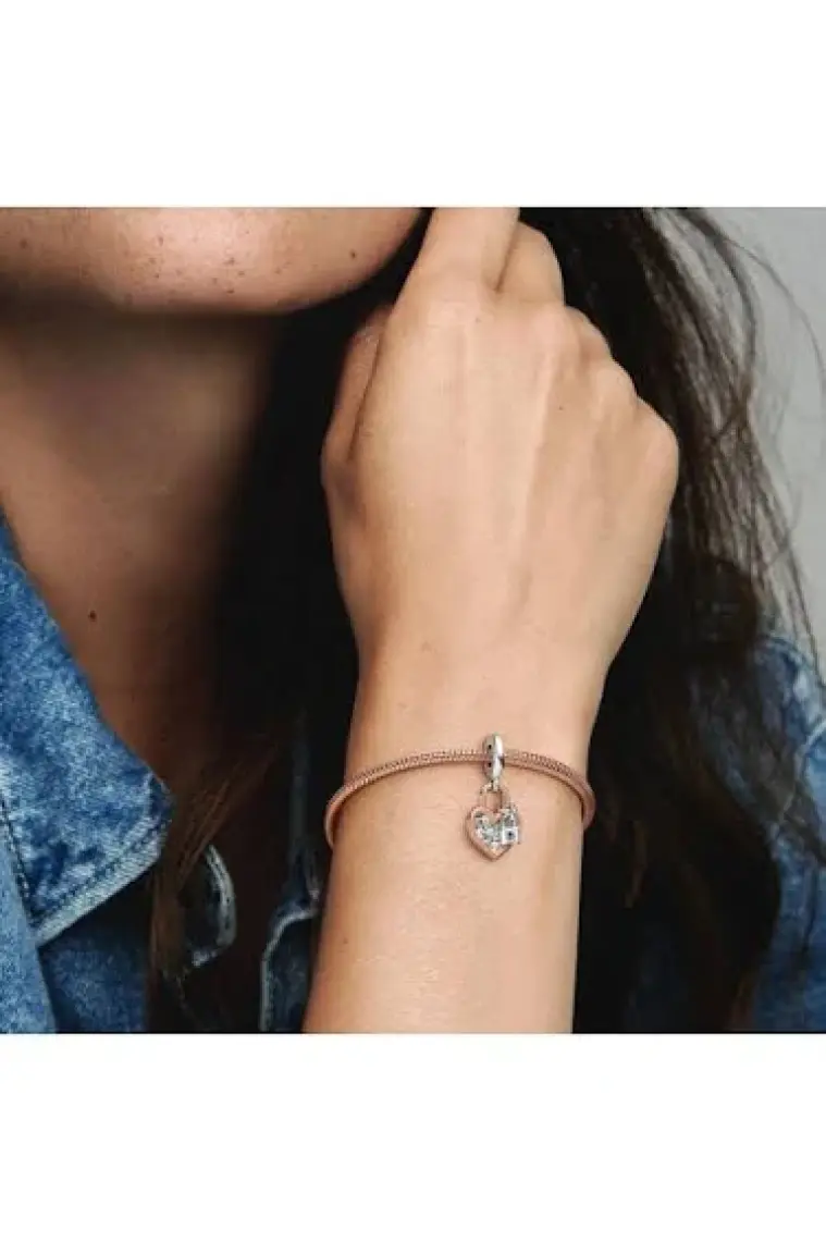 Pandora 780087C01-KALP ve Kilit Çift Sallantılı Charm