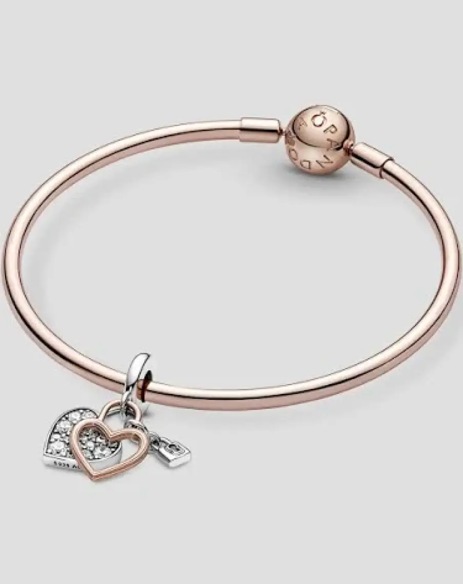 Pandora 780087C01-KALP ve Kilit Çift Sallantılı Charm