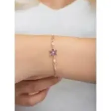Nereze 925 Ayar Mor Taşlı Lotus Çiçeği Gümüş Bileklik