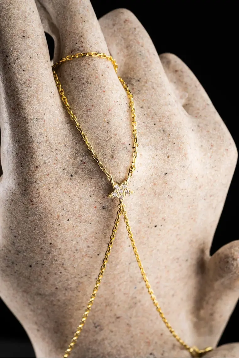 Nereze 925 Ayar Gümüş Gold Kaplama Yıldız Model Şahmeran Bileklik