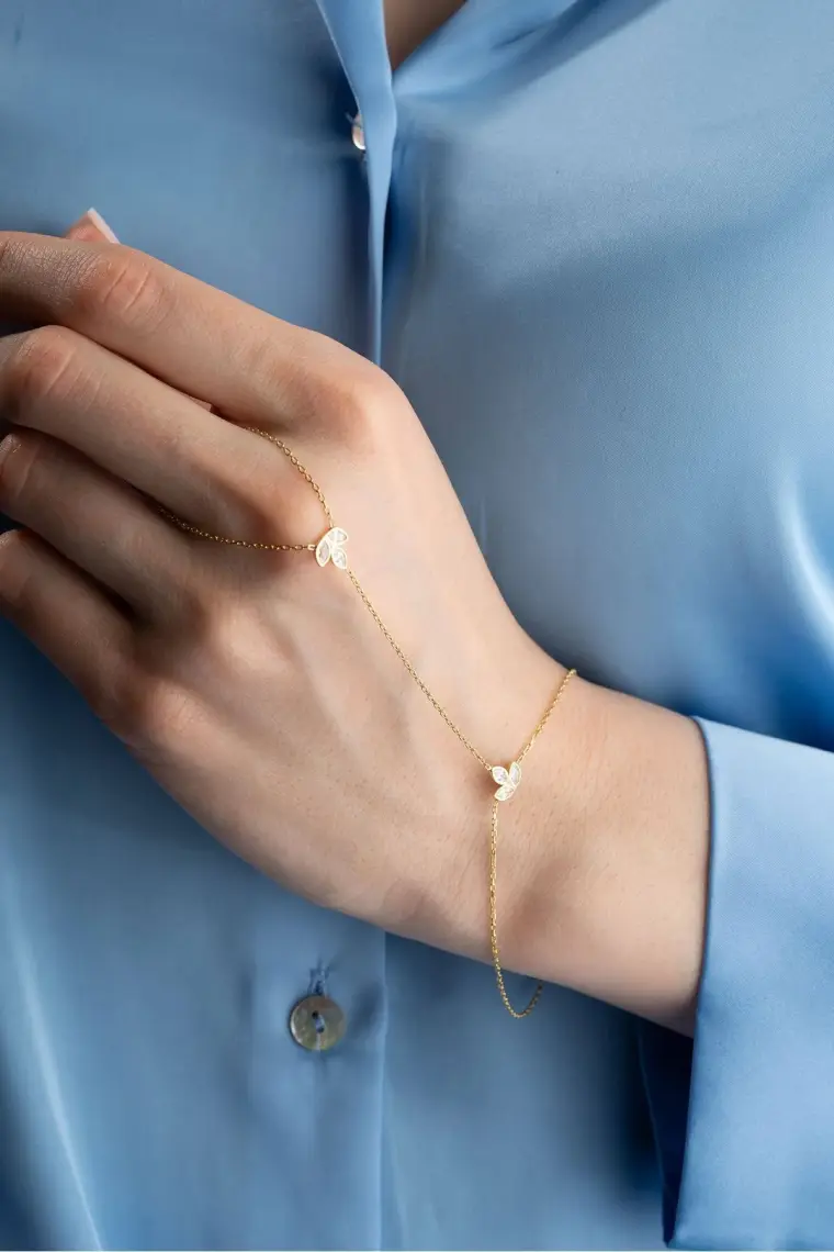 Nereze 925 Ayar Gümüş Gold Kaplama Lotus Çiçeği Şahmeran Bileklik