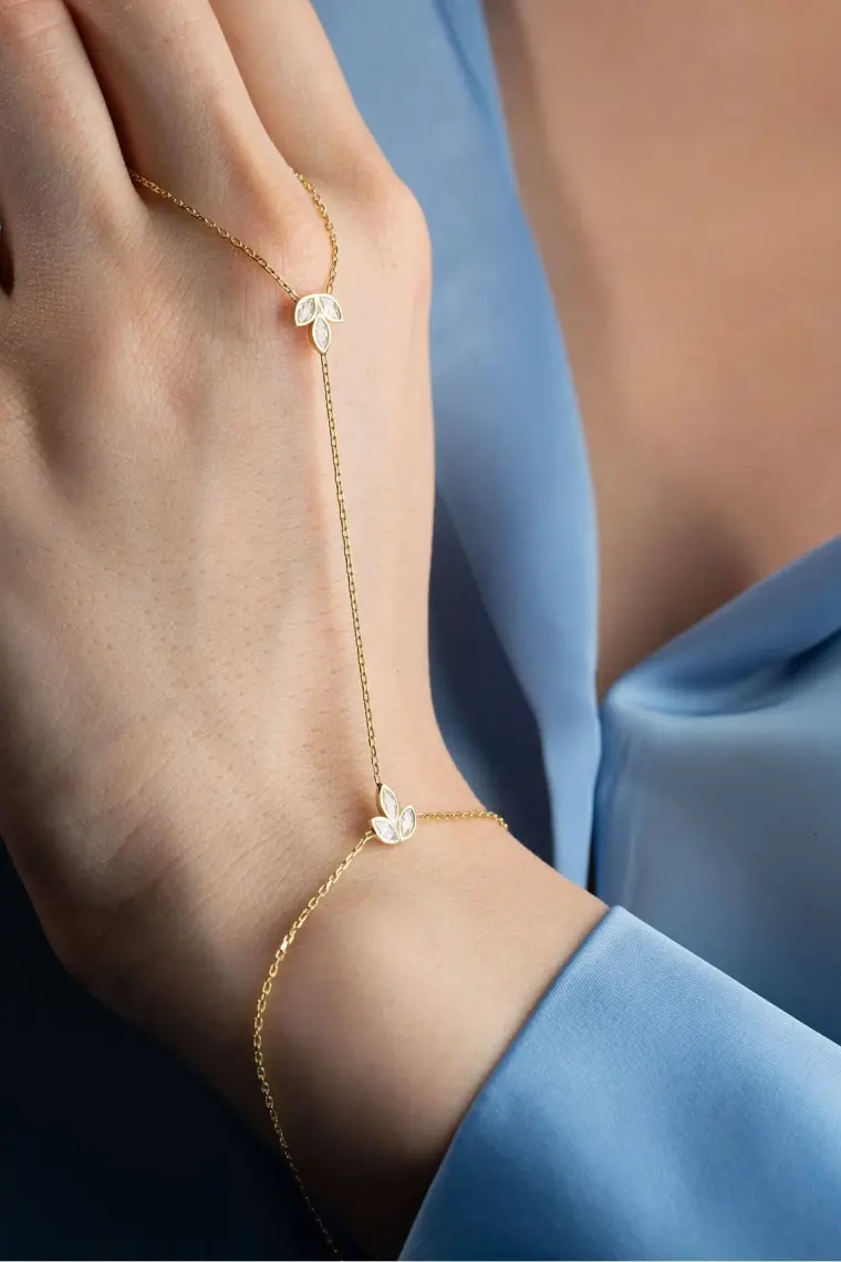 Nereze 925 Ayar Gümüş Gold Kaplama Lotus Çiçeği Şahmeran Bileklik
