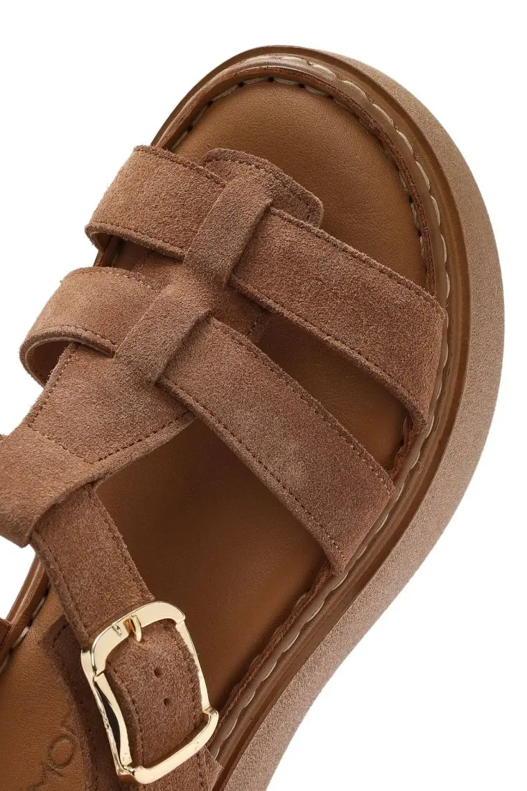 Derimod Kadın Pudra Bilekten Tokalı Kalın Tabanlı Süet Deri Comfort Sandalet 25SFD343010