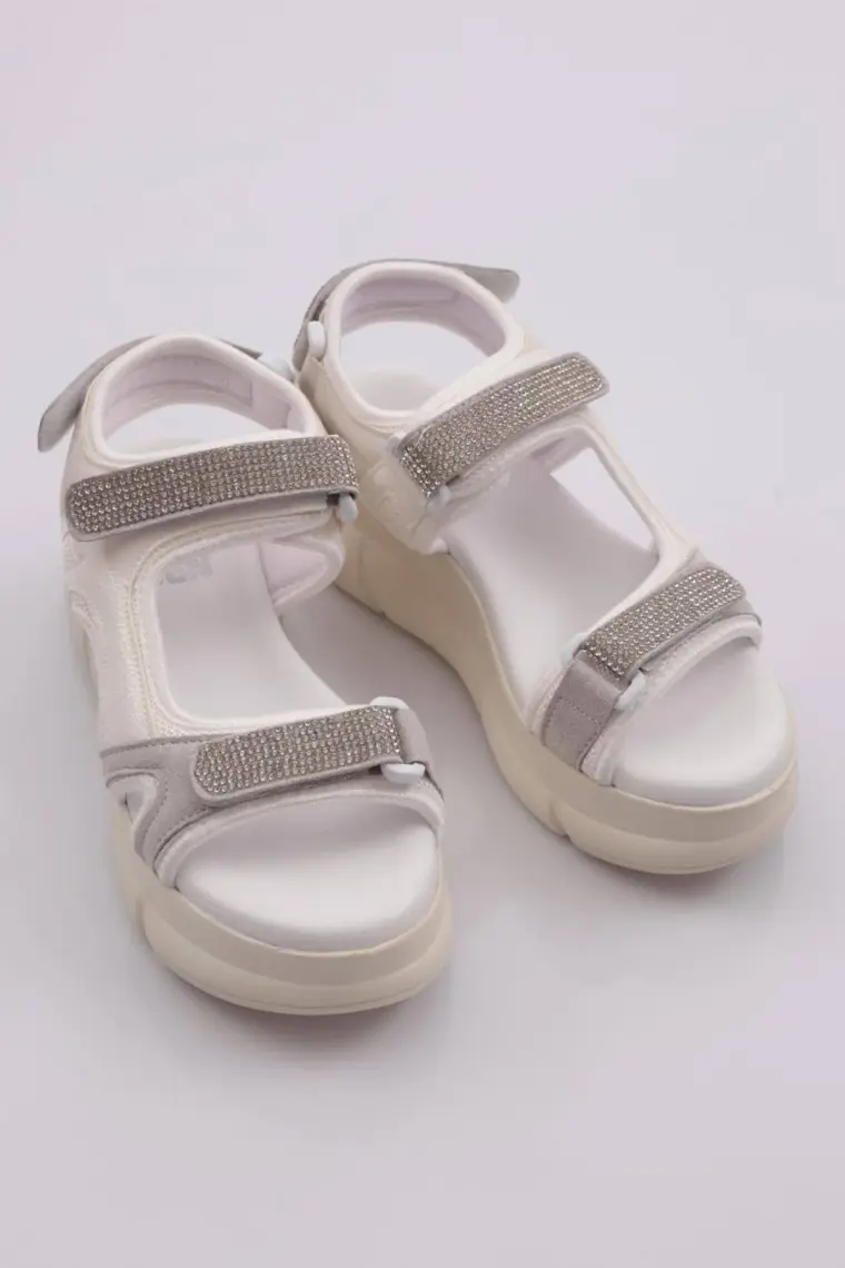 DGN 4940 Kadın Kalın Taban Silver Taşlı Cırtlı Sandalet