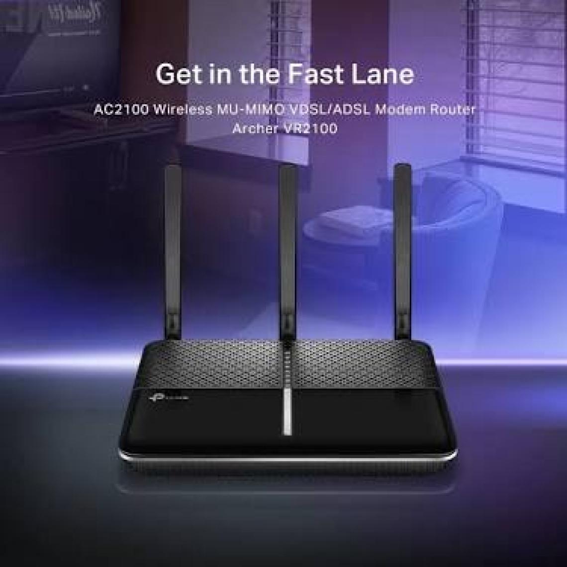 TP-Link Archer VR2100 | WiFi 5 VDSL/ADSL Modem Router | Fiber Destekli | AC2100 Mbps | Super VDSL | 4 Gigabit LAN | 1 USB 3.0 | MU-MIMO | Dual Band | Tether Uygulaması ile Kolay Kurulum