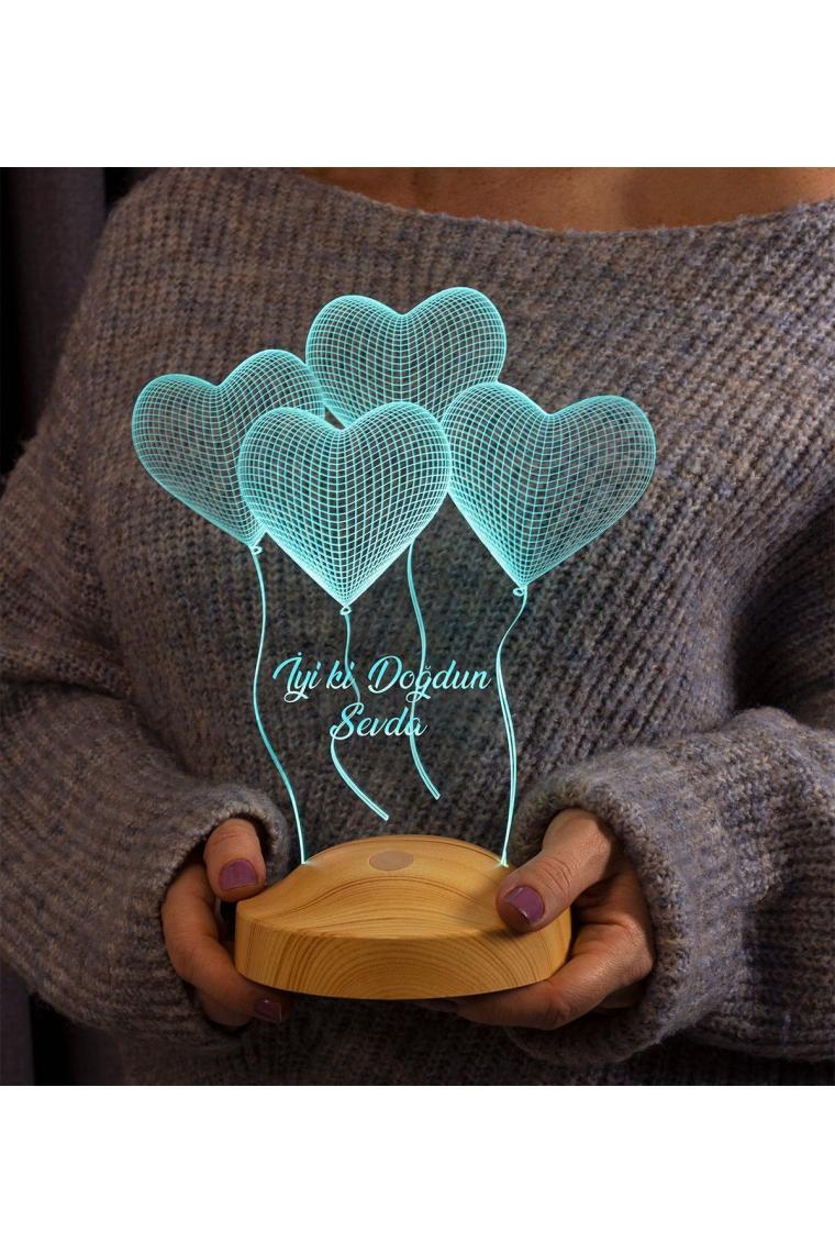 Doğum Günü Hediyesi, Parti Hediyesi, 3d Kalpler Led Gece Lambası, 3 Boyutlu Led Lamba