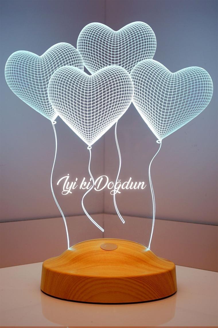 Doğum Günü Hediyesi, Parti Hediyesi, 3d Kalpler Led Gece Lambası, 3 Boyutlu Led Lamba