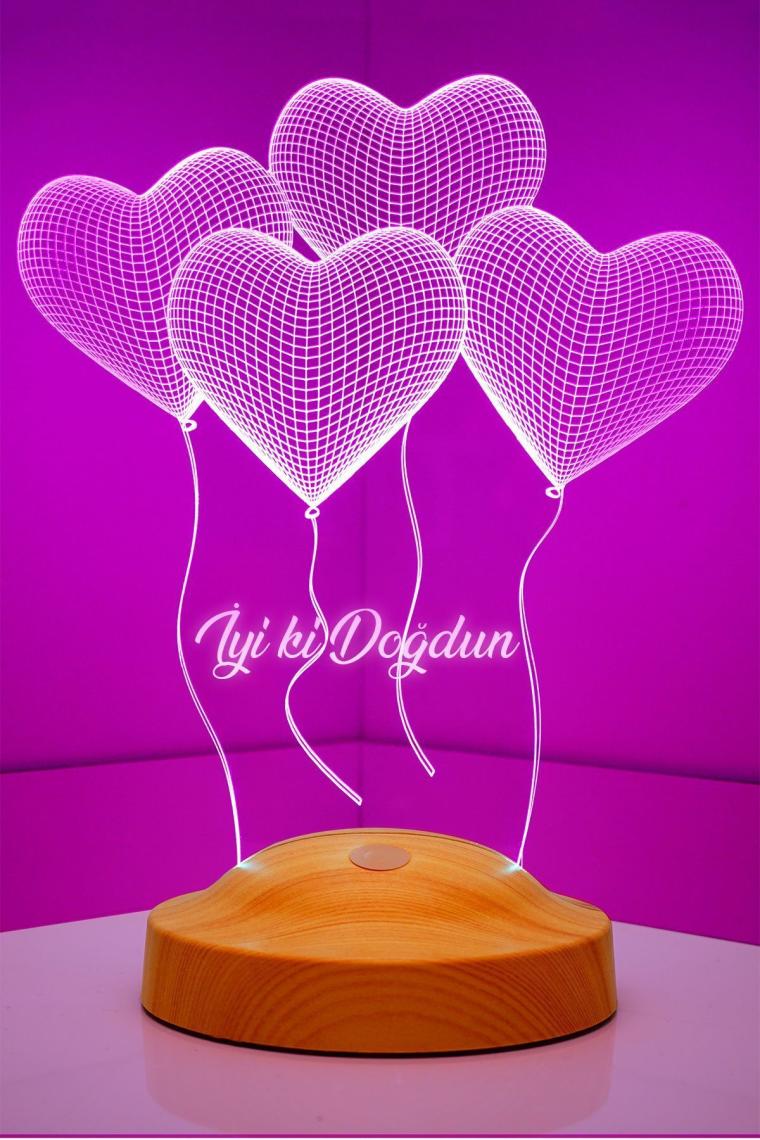 Doğum Günü Hediyesi, Parti Hediyesi, 3d Kalpler Led Gece Lambası, 3 Boyutlu Led Lamba