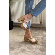 Preshley Kadın Rina Beyaz 10 cm Platfom Topuklu Mantar Taban Terlik & Sandalet K-840