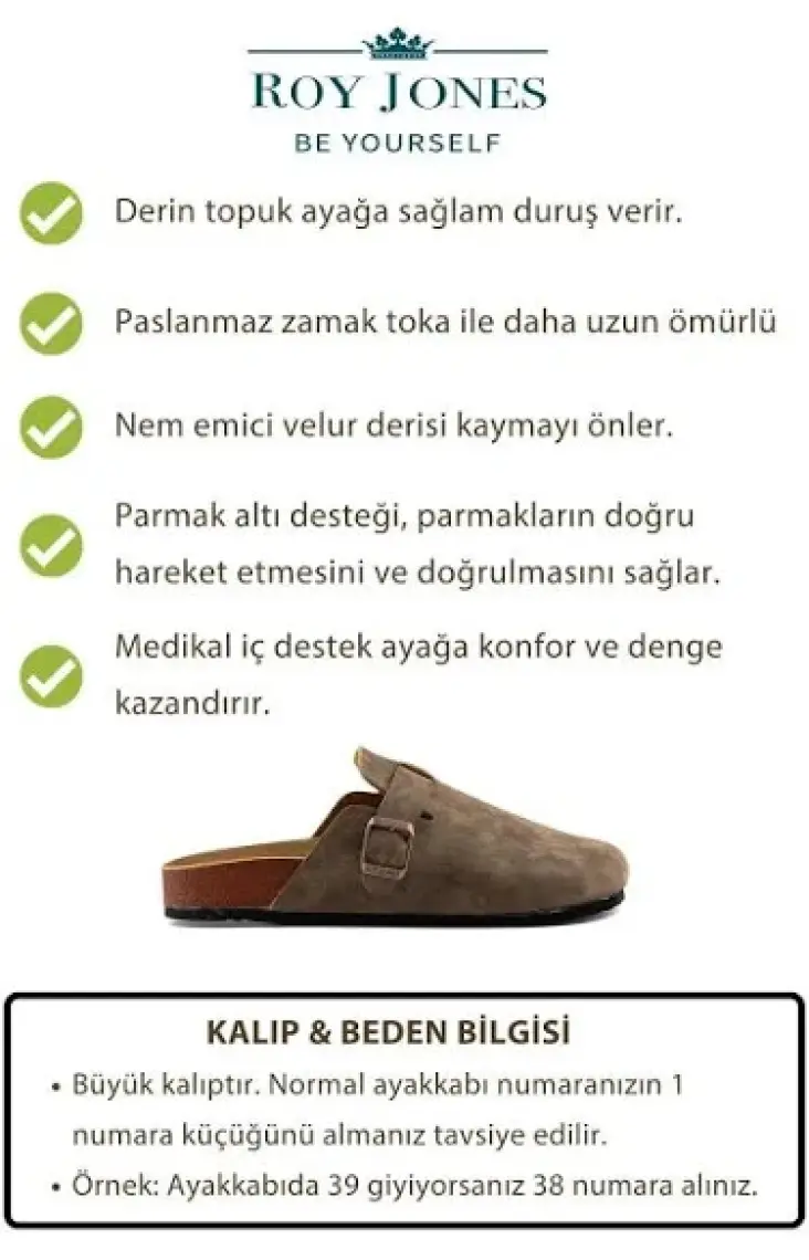 Roy Jones Kadın Ortopedik Yumuşak Tabanlı Terlik Önü Kapalı Paslanmaz Tokalı Kaymaz Sabo Ev Dışarı Terliği