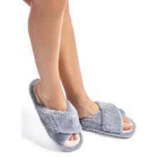 Twigy Çapraz Peluş Kadın Ev Terliği Gri 36/41 CC0183