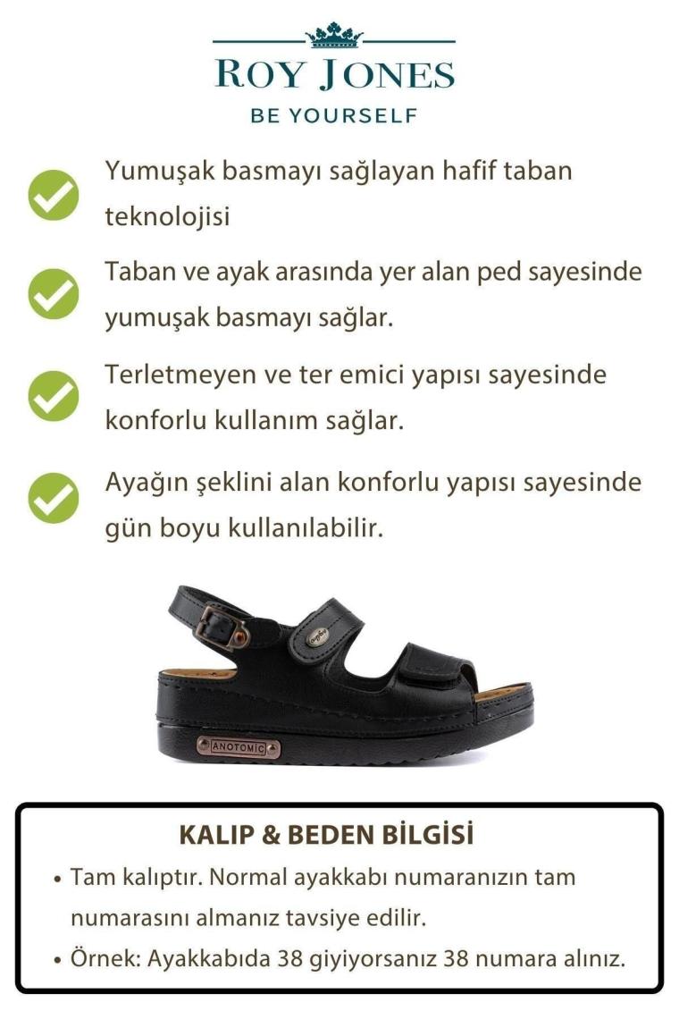 Roy Jones Kadın Ortopedik Anatomik Tabanlı Çift Bantlı Cırt Cırtlı Arkadan Tokalı Günlük Sandalet Terlik