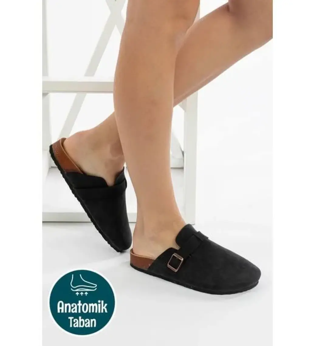 Roy Jones Kadın Ortopedik Yumuşak Tabanlı Terlik Önü Kapalı Paslanmaz Tokalı Kaymaz Sabo Ev Dışarı Terliği