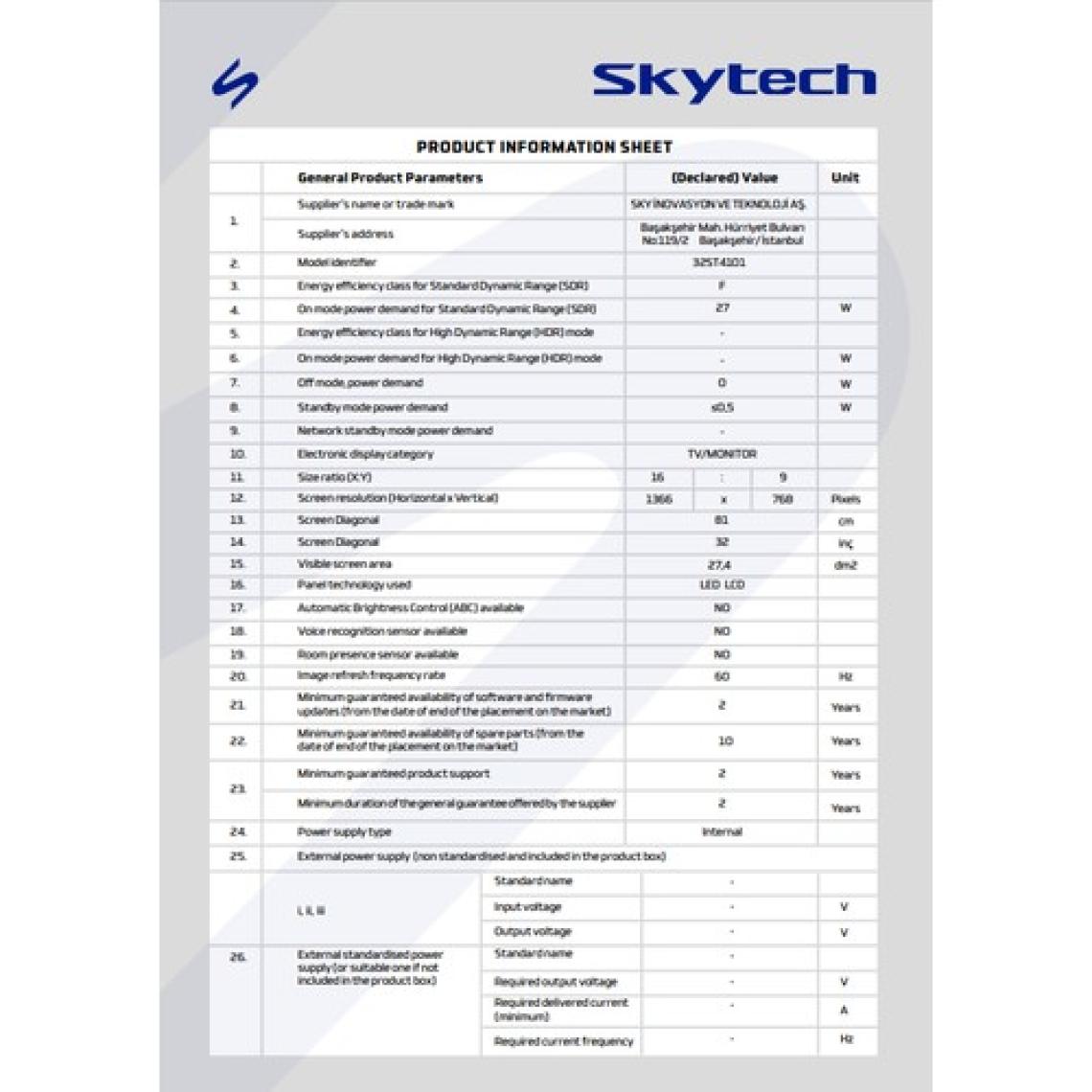 Skytech 32ST4101 32" 82 Ekran Uydu Alıcılı HD Smart Android  LED TV