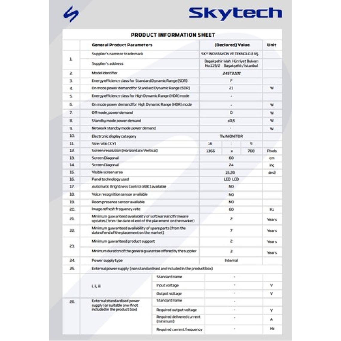 Skytech 24ST3101 24'' 60 Ekran HD Ready Android LED TV (12 WOLT) ÇERÇEVESİZ