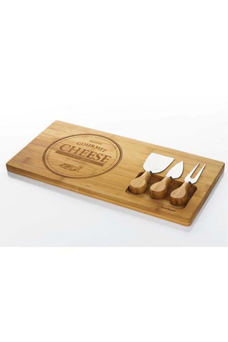 Modern Fhume - 4 Parça Peynir Dünyası 4 Parça BPA Free Bambu Bej 39 Dikdörtgen Sunum Tabağı