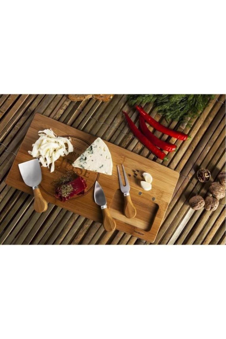 Modern Fhume - 4 Parça Peynir Dünyası 4 Parça BPA Free Bambu Bej 39 Dikdörtgen Sunum Tabağı
