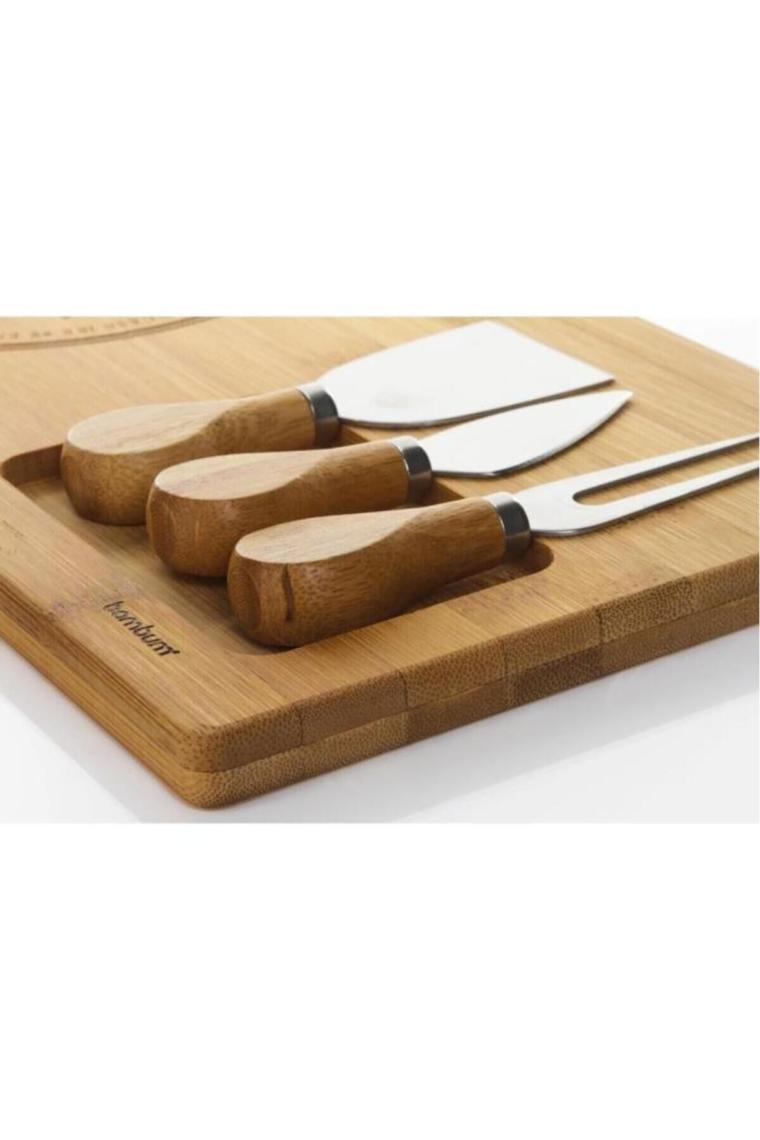 Modern Fhume - 4 Parça Peynir Dünyası 4 Parça BPA Free Bambu Bej 39 Dikdörtgen Sunum Tabağı