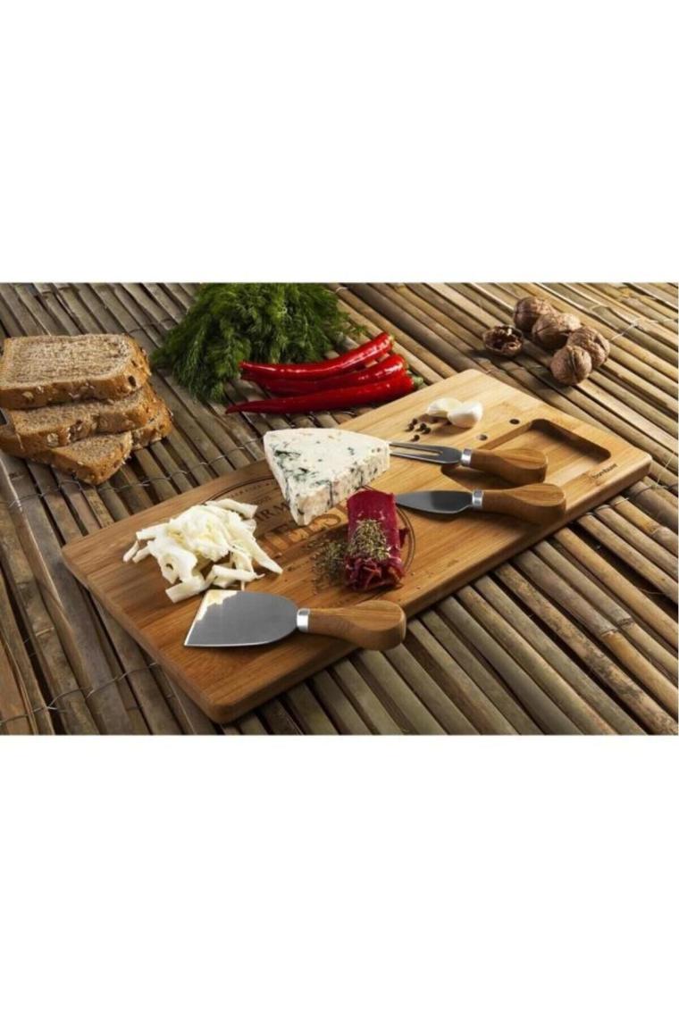 Modern Fhume - 4 Parça Peynir Dünyası 4 Parça BPA Free Bambu Bej 39 Dikdörtgen Sunum Tabağı