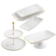 5 Parça Beyaz Gold Pasta Servis Sunum Çeyiz Seti