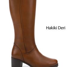 Gön Hakiki Deri Yuvarlak Burun Kauçuk Taban Topuklu Fermuarlı Kadın Günlük Çizme 46529