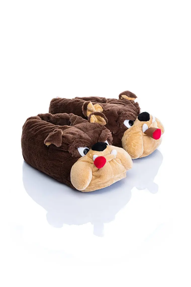 Twigy Bulldog Kadın,Garson Boy Hayvanlı Panduf Kahverengi 36/41 AA0614