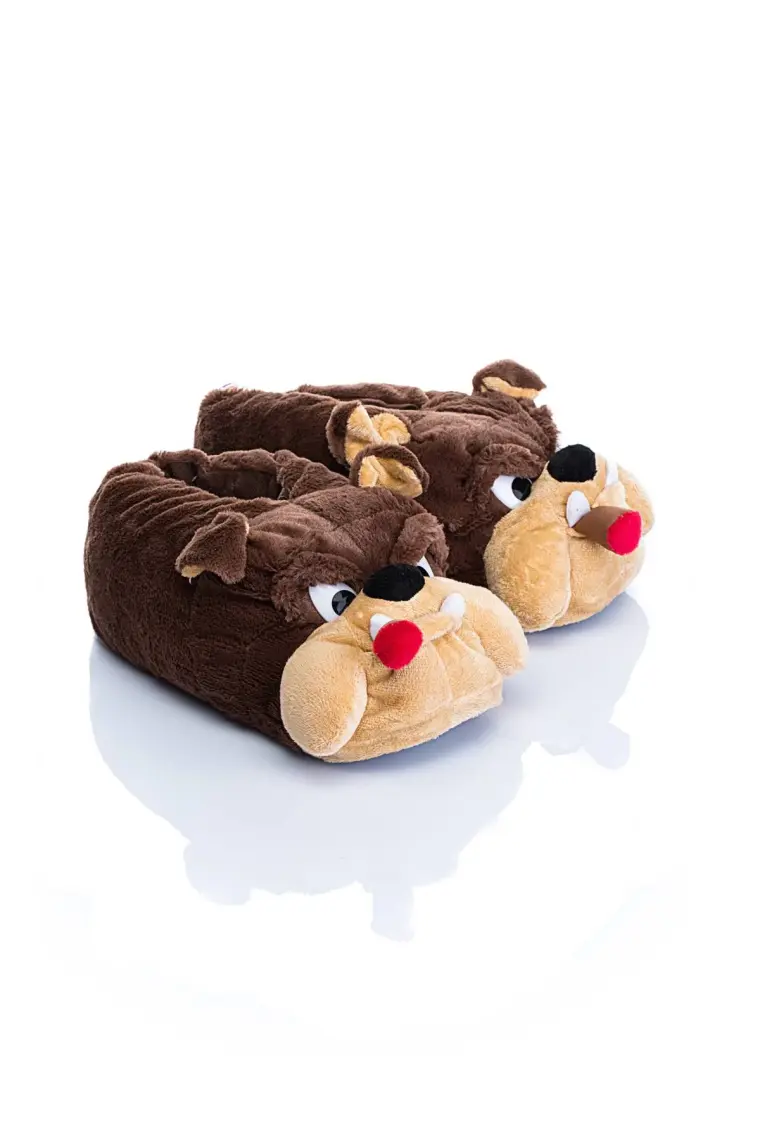 Twigy Bulldog Kadın,Garson Boy Hayvanlı Panduf Kahverengi 36/41 AA0614