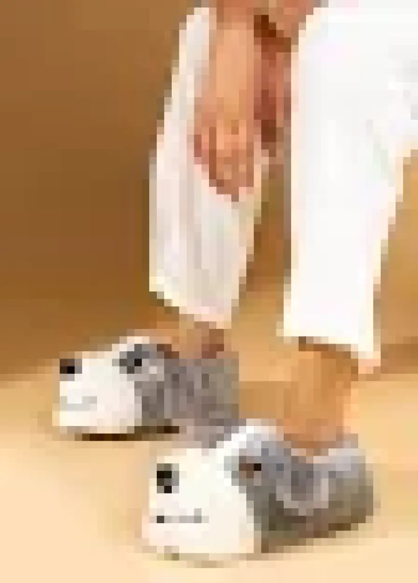 Pembe Potin Köpek Figürlü Sessiz Taban Peluş Kadın Panduf K120-25Z
