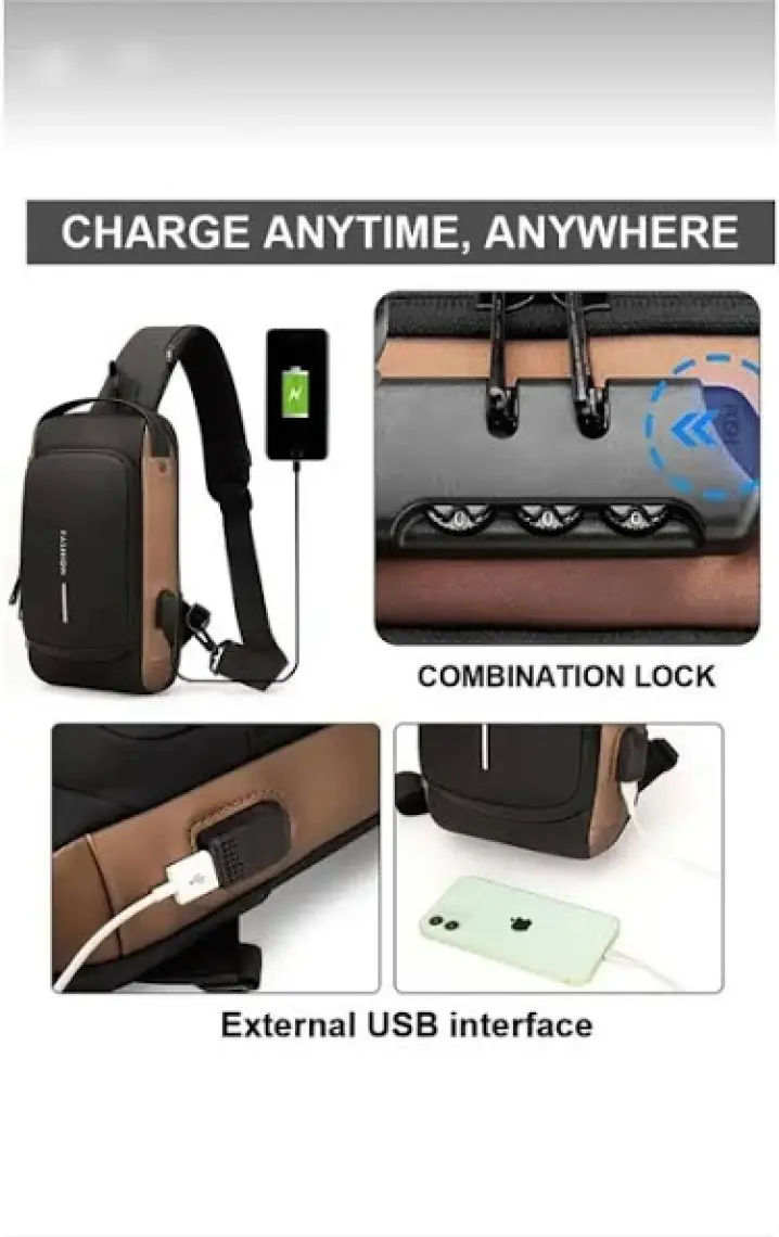 Arion USB Şarj Portlu ve Kilitli Omuz ve Göğüs Çantası (Yurt Dışından)
