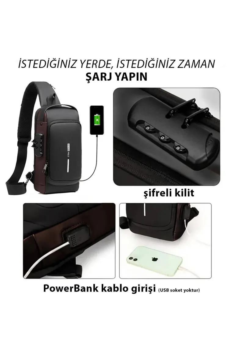 Newish Polo Kadın Kahverengi Usb Çıkışlı Çapraz Askılı Omuz ve Bel Çantası newpolo222