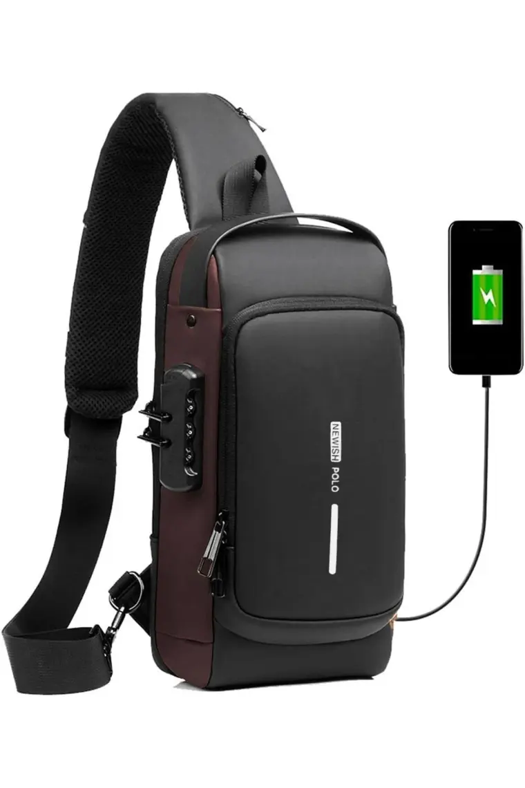 Newish Polo Kadın Kahverengi Usb Çıkışlı Çapraz Askılı Omuz ve Bel Çantası newpolo222