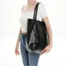 With-W Wıth-W kadın Orijinal Siyah Geniş Hacimli Iç Cepli Fermuarlı Kaliteli Deri Shopper Kol ve Omuz Çantası Beck TNC1009