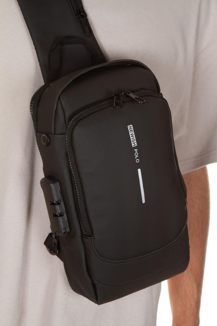 Hırsızlık Önleyici Şifreli Kilitli USB Girişli Göğüs Omuz Çantası Body Bag