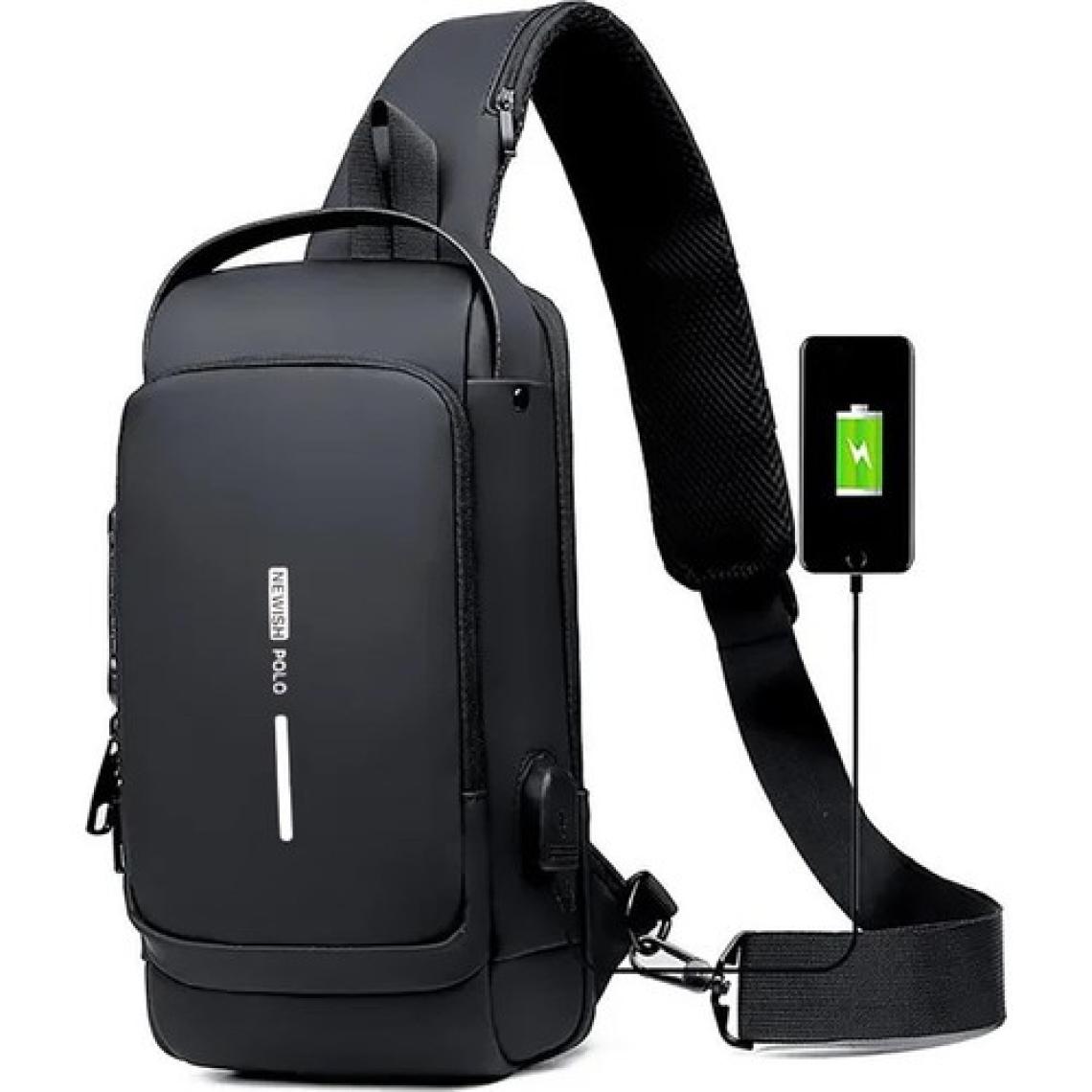 Newish Polo Erkek Siyah Usb Çıkışlı Çapraz Askılı Omuz ve Bel Çantası new222