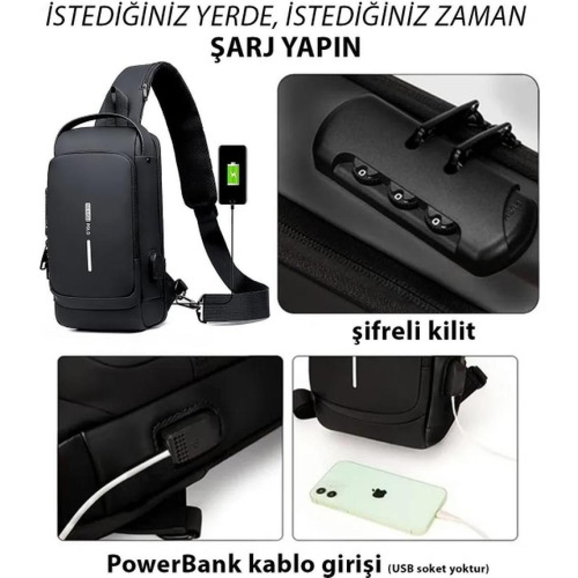 Newish Polo Erkek Siyah Usb Çıkışlı Çapraz Askılı Omuz ve Bel Çantası new222