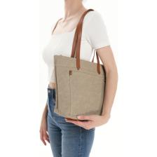 With-W Kadın Tote Bag Omuz Çantası Haki Deri Ladi TNC1013