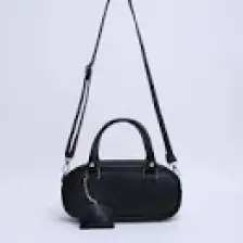 SHAKA Siyah SHK207 Suni Deri Charm Detaylı Fermuarlı Ayarlanabilir Askılı El, Kol ve Omuz Çantası U:14 E:24 G:8 cm